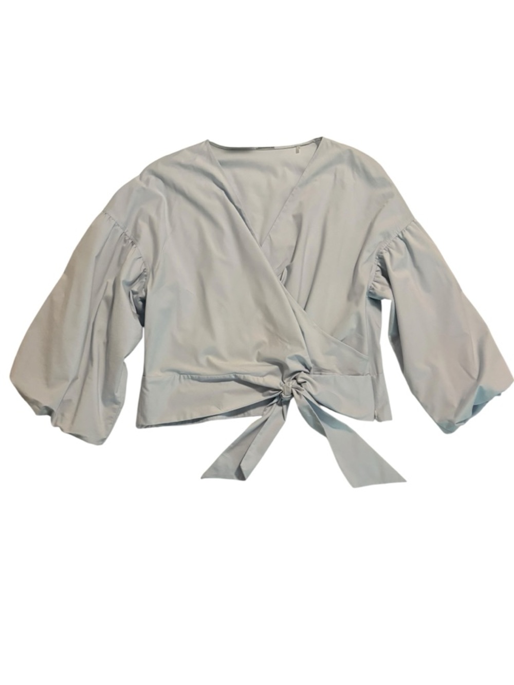 Elie Tahari Powder Blue Wrap Blouse with Tie Waist and puff sleeves size XL